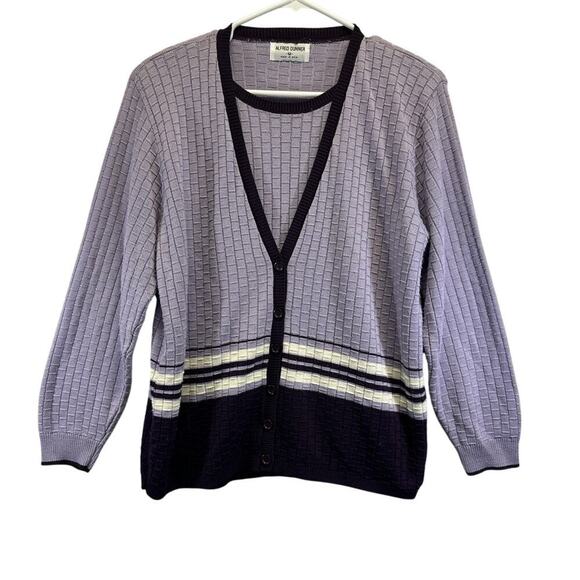 Vintage Alfred Dunner Stunner! Purple Cardigan Faux 2 Pc GrannyCore Size M - Picture 1 of 8